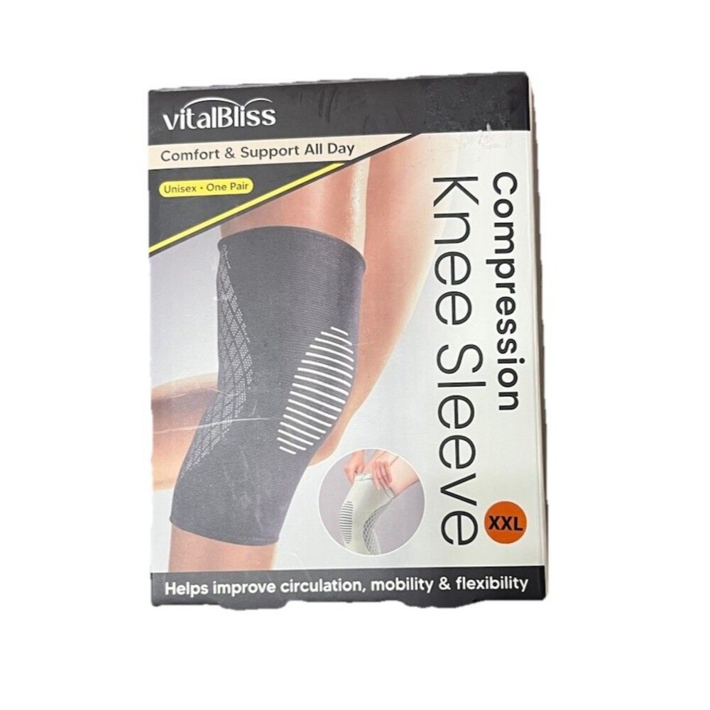 VITALBLISS COMPRESSION KNEE SLEEVE SZ XXL 21.5" - 23.5" BLACK & GRAY ATHLEISURE
